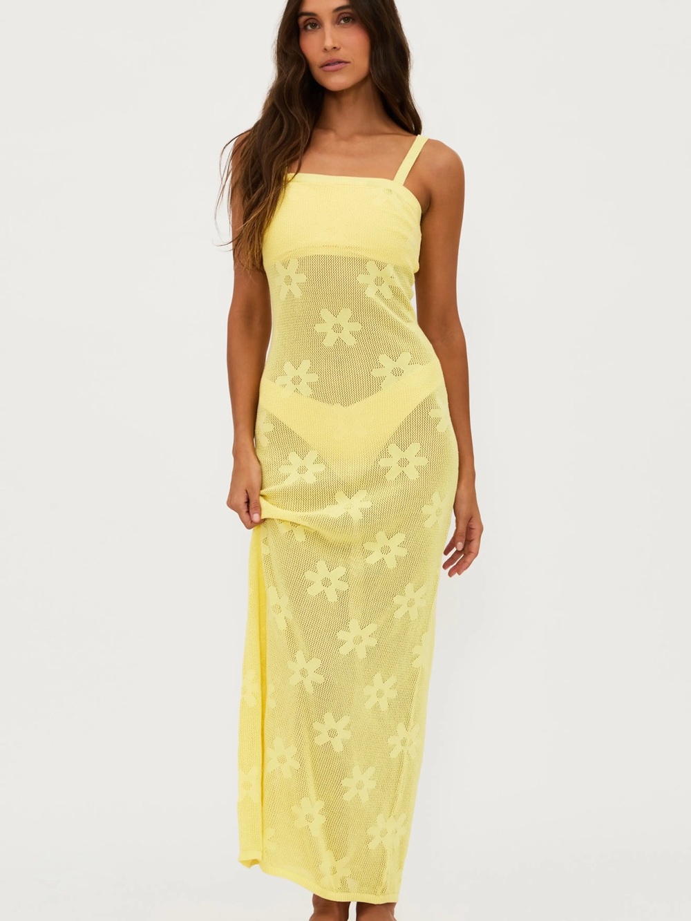 Beach Riot Yellow Floral Mesh Maxi Swim Coverup
